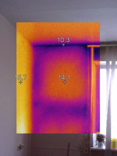 Осмотр помещений тепловизором. Выявление мест продувания, скрытых щелей и дефектов.