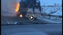 На трассе сгорел грузовик с грузом